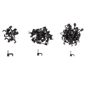 Blackspur - 80pc Plastic Cable Clips Set - 3 Sizes - Black