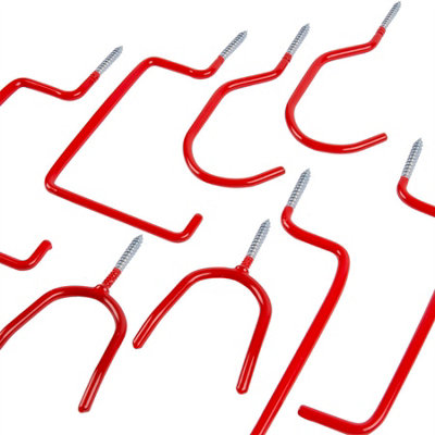 Blackspur - 8pc PVC-Coated Storage Hooks Set - 4 Sizes - Red