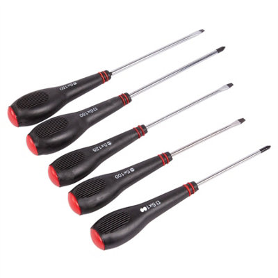 Blackspur - Carbon Steel Comfort Grip Screwdriver Set - Black - 5pc