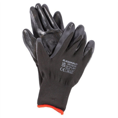 Blackspur - Nitrile-Coated Multi-Purpose Gloves - L - Black | DIY At B&Q