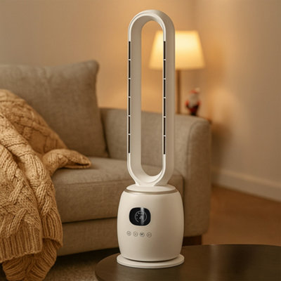 Bladeless Hot &amp; Cool 34" Tower Fan - Powerful 2000w Oscillating Pedestal Cooling Fan Room Heater &amp; Air Cooler with Remote Control