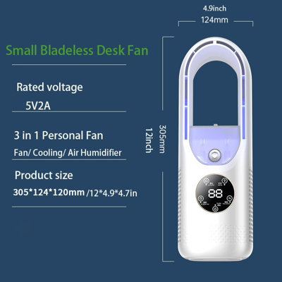 Bladeless Table Fan with Humidifier, Small Personal Mist Fan, 6 Speeds ...