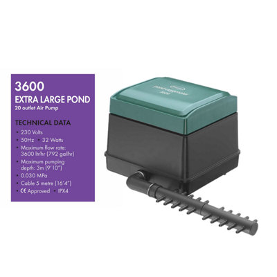 Blagdon Pond Oxygenator 3600, 20 Outlet Air Pump for Ponds