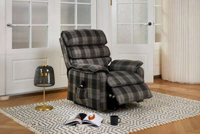 Blair Electric Recliner Lift And Tilt Riser Armchair, Grey Tartan