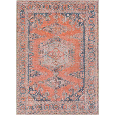 BLAIRE Machine Washable Traditionnal Boho Burnt Orange Area Rug 200 x 275 cm