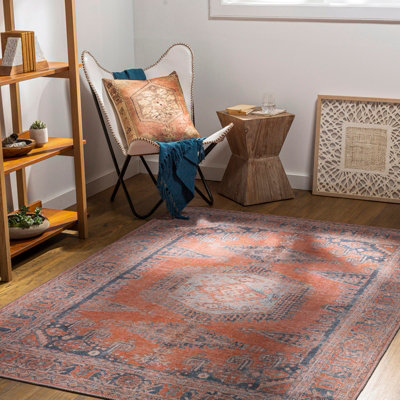 BLAIRE Machine Washable Traditionnal Boho Burnt Orange Area Rug 200 x 275 cm
