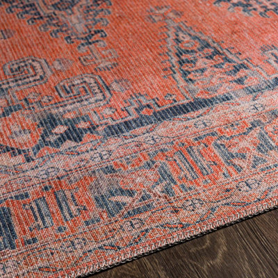 BLAIRE Machine Washable Traditionnal Boho Burnt Orange Area Rug 200 x 275 cm