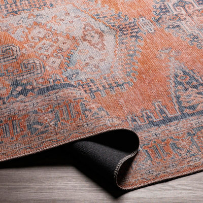 BLAIRE Machine Washable Traditionnal Boho Burnt Orange Area Rug 200 x 275 cm