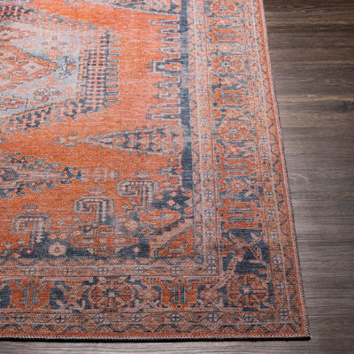 BLAIRE Machine Washable Traditionnal Boho Burnt Orange Area Rug 200 x 275 cm
