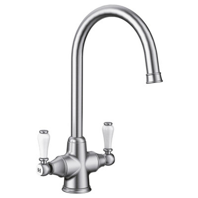 Blanco Vicus Twin Lever WRAS Approved Traditional Mono Kitchen Mixer Tap - Pewter Finish