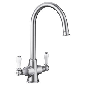 Blanco Vicus Twin Lever WRAS Approved Traditional Mono Kitchen Mixer Tap - Pewter Finish