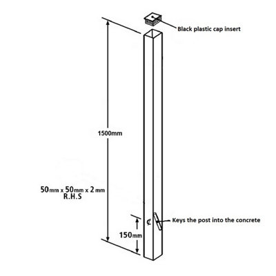 Blank Metal Post 50x50x1400mm Concrete-In Flat Top for gates & fencing BP50X1400ZP