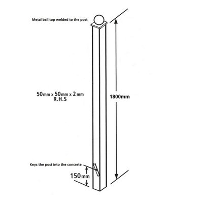 Blank Metal Post 50x50x1600mm Concrete-In Ball Top for gates & fencing BP50X1600BZP