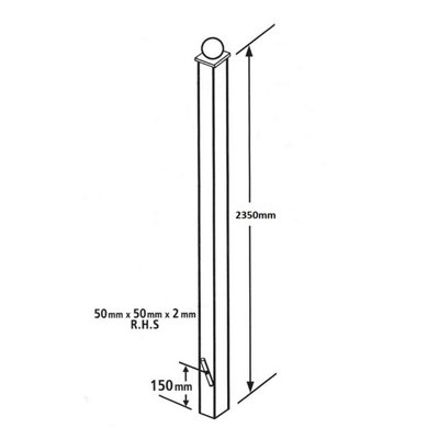 Blank Metal Post 50x50x2350mm Concrete-In Ball Top for gates & fencing BP50X2350BZP