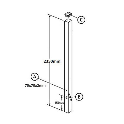 Blank Metal Post 50x50x2350mm Concrete-In Flat Top for gates & fencing BP50X2350ZP