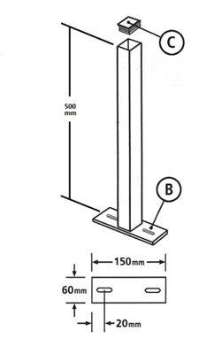 Blank Metal Post 50x50x500mm Bolt-Down Flat Top for railings & fencing BP50X500ZP