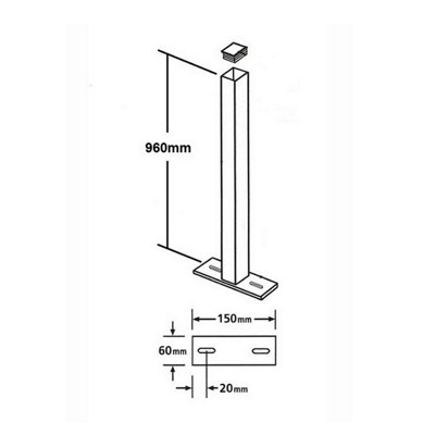 Blank Metal Post 50x50x960mm Bolt-Down Flat Top for railings & fencing BP50X960ZP
