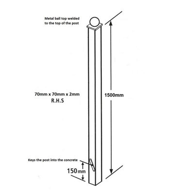 Blank Metal Post 70x70x1400mm Concrete-In Ball Top for gates & fencing BP70X1400BZP