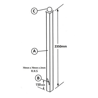 Blank Metal Post 70x70x2350mm Concrete-In Ball Top for gates & fencing BP70X2350BZP