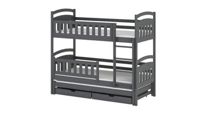 Blanka Contemporary Pine Bunk Bed with Trundle Bed 2 Storage Drawers in Grey (L)1980mm (H)1640mm (W)980mm
