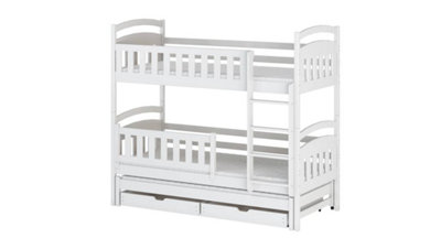 Blanka Contemporary Pine Bunk Bed with Trundle Bed 2 Storage Drawers in White (L)1980mm (H)1640mm (W)980mm