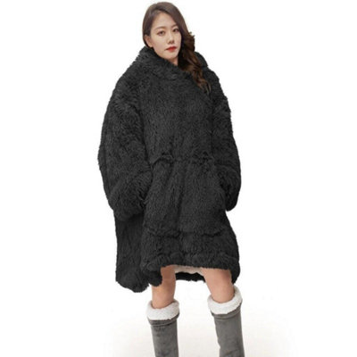 Teddy Long Hooded Blanket OHS Adults Extra Long Heart Teddy Marl