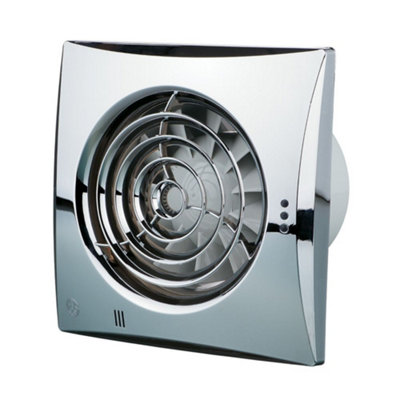 BLAUBERG CALM Chrome Bathroom Extractor Fan. Light Switch activation with Run on Timer. Size: 158x158x26mm, Spigot: 99mm Diameter