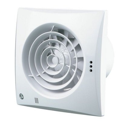 BLAUBERG CALM White Bathroom Extractor Fan. Humidity Sensor and Run on Timer. Size: 158x158x26mm, Spigot: 99mm Diameter