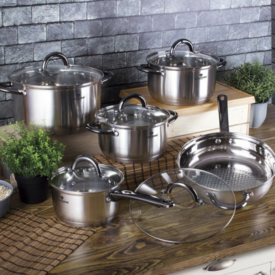 BLAUMANN 10Pcs Cookware Set Stainless Steel Pots Pans Induction Set ...