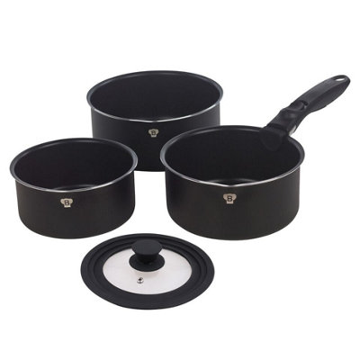 BLAUMANN 11 Pcs Black Matt Colour Aluminium Induction Space Saving Cookware Saucepan Pan Set Detachable Handle with 6 Tools