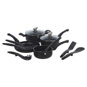 BLAUMANN 12Pcs Matt Black Colour Cookware Frying Pots Saucepan Casserole Soft Touch & Tool Set