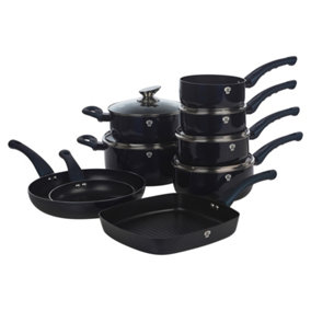 BLAUMANN 14 Pcs Aquamarine Colour Cookware Pots Grill Pans Set With Soft Touch Handles Glass Lids