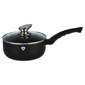 BLAUMANN 18x8cm - Saucepan with Glass Lid 1.65L Matt Black Cookware Frying Grill Pots Pan Saucepan Casserole Soft Touch Handle Lid