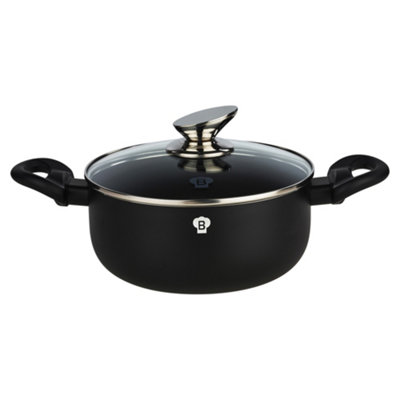 BLAUMANN 20x9cm Casserole with Glass Lid - 2.4L Matt Black Cookware ...