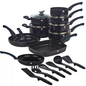 BLAUMANN 21 Pcs Cookware Pots Grill Pans With Soft Touch Handles & Kitchen Tool Set Aquamarine