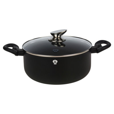 BLAUMANN 24x11cm Casserole with Glass Lid 4.2L Matt Black Cookware ...