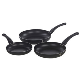 BLAUMANN 3 Pcs Matt Black Colour Frying Pan Set With Soft Touch Handles and 6 Pc Kitchen Tool Set