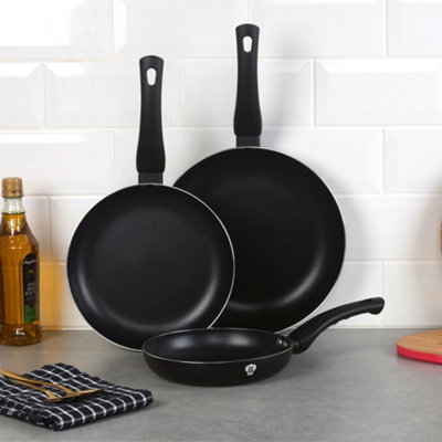 BLAUMANN 3 Pcs Matt Black Colour Frying Pan Set With Soft Touch Handles and 6 Pc Kitchen Tool Set