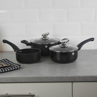 BLAUMANN 5Pc Set Matt Black Colour Cookware Induction Pot Pan Saucepan ...