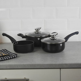BLAUMANN 5Pc Set Matt Black Colour Cookware Induction Pot Pan Saucepan Casserole Soft Touch Handle