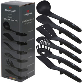 BLAUMANN 6Pc Black Colour Kitchen Tool Set Soup Spaghetti Ladle Spatula Skimmer Cooking Spoon