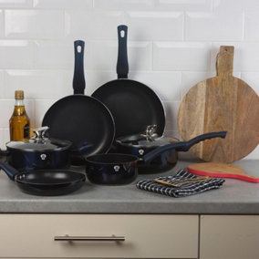 BLAUMANN 8 Pcs Aquamarine Colour Cookware Set Cooking Pots Pans With Soft Touch Handles Glass Lids