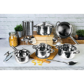 BLAUMANN Gourmet 17Pc Cookware Set Stainless Steel Non Stick Pots Pan with 6 Tools