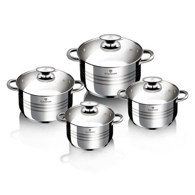 Blaumann Stainless Steel Casserole Non Stick Stockpot Pans Induction Cookware, Set of 8Pcs