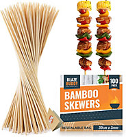 Blaze Buddy 100pk Bamboo Skewers 30cm - Wooden BBQ Skewers - Ideal as Kebab Skewers and Barbecue Skewers - Kebab Sticks