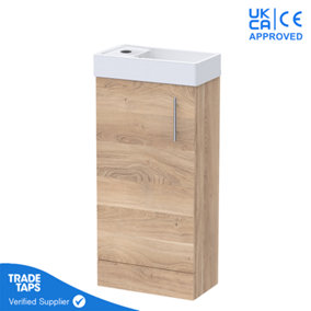 Bleached Oak Gloss Floor Standing Vanity Unit 400mm with No Tap
