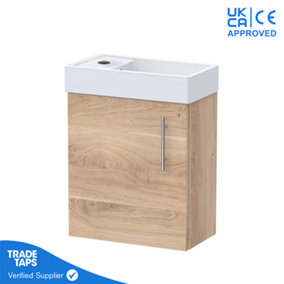 Bleached Oak Gloss Wall Hung Vanity Unit 400mm with No Tap
