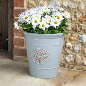Blenheim Planter - Weather Resistant Recycled Plastic Embossed Tree Design Garden Flower Plant Pot - Grey, H41 x 40cm Diameter
