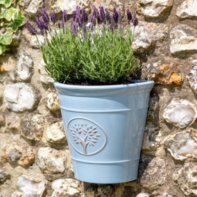 Blenheim Wall Planter - Weather Resistant Lightweight Recycled Plastic Tree Design Garden Plant Pot with Drainage Hole - Aqua
