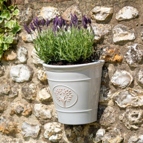 Blenheim Wall Planter - Weather Resistant Lightweight Recycled Plastic Tree Design Garden Plant Pot with Drainage Hole - White